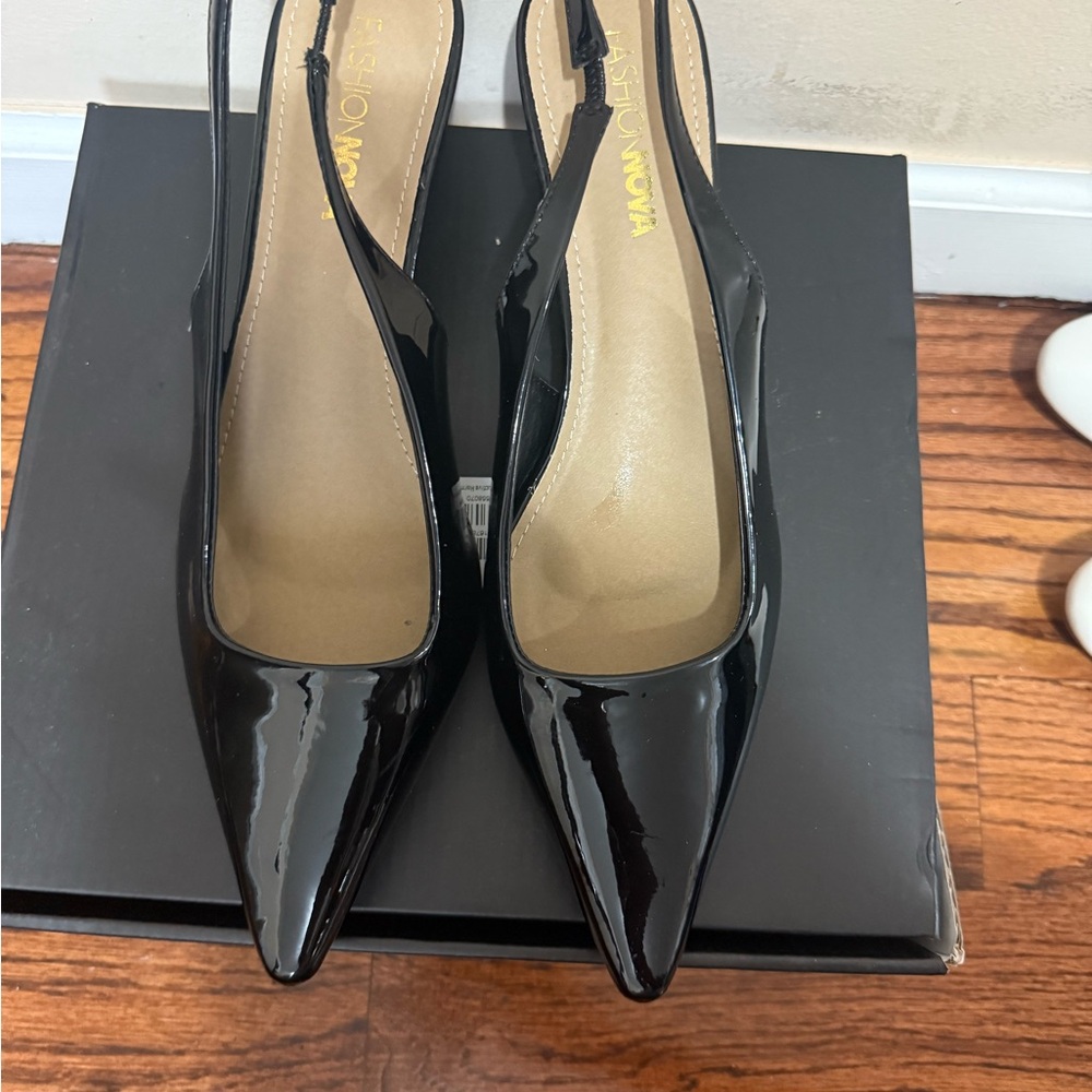 Fashion Nova Black Slingback Patent Heels